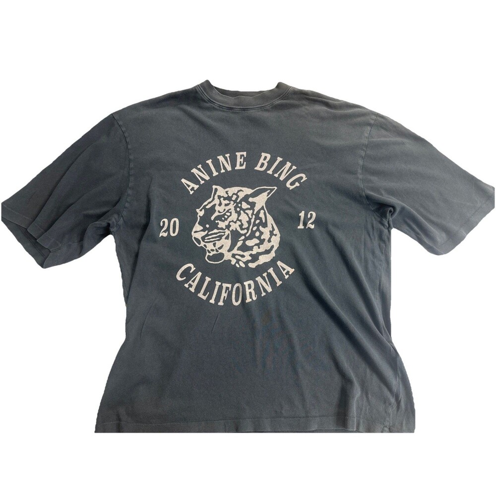 Anine Bing Collegiate Leopard Avi Graphic Tee - Washed Charcoal